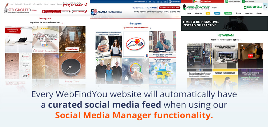 3 Examples of Websites Using WebFindYou's Link in Bio Feature with Auto-Updated Social Media Feed