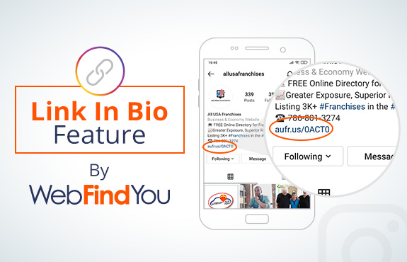 Link in Bio of Instagram Profile Linking to a Website Using WebFindYou and New Feature
