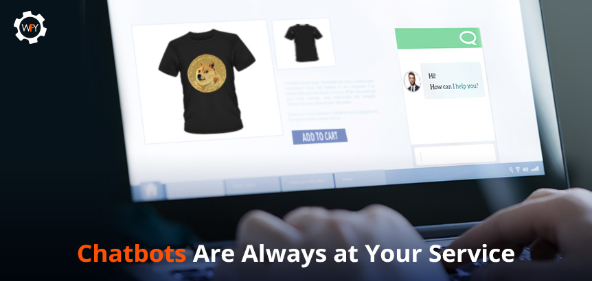 Online Shopper Opened a Chat Window on Website Talking With Chatbot About Dogecoin T-Shirt