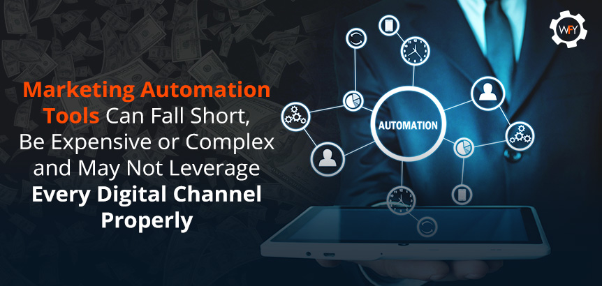 Tablet Displaying Marketing Automation Tools That Fall Short, Costly, Complex and Don't Leverage Digital Channels Properly