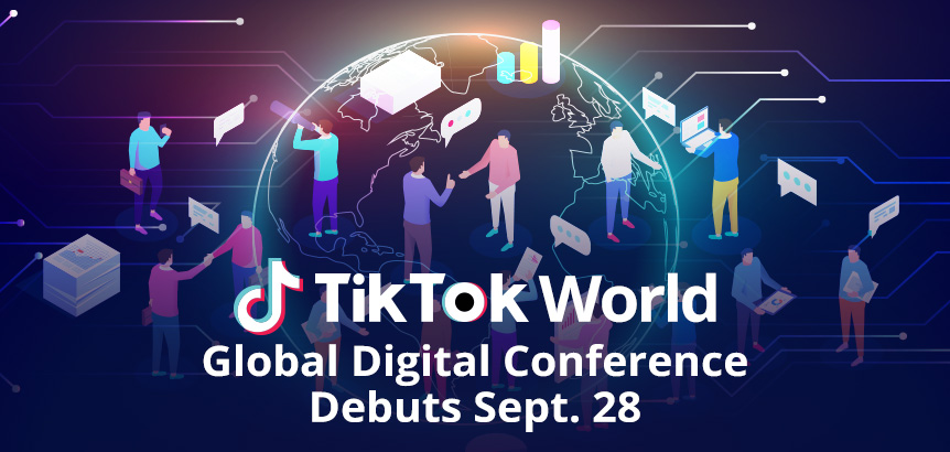 TikTok World Event Announcement And An Animated Crowd Of People