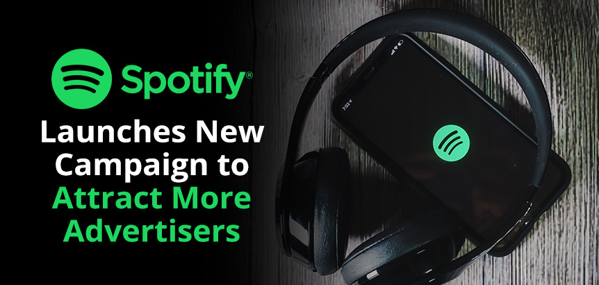 Headphones Underneath iPhone Displaying Spotify Logo as They Launch Campaign to Attract More Advertisers