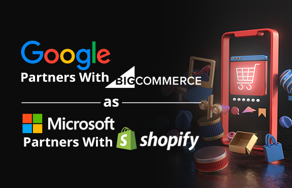 Phone With Ecommerce Iconography Representing How Google Partnered With BigCommerce as Microsoft Partnered With Shopify