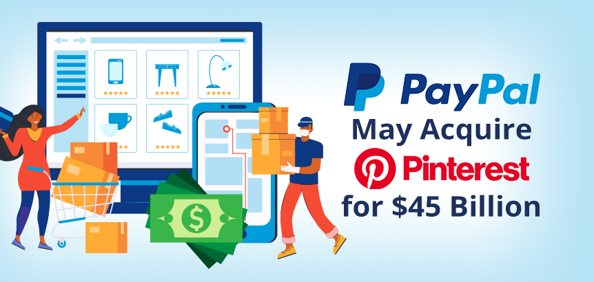 Caricature of An Ecommerce Store With Dollar Bills Representing PayPal's Acquisition of Pinterest