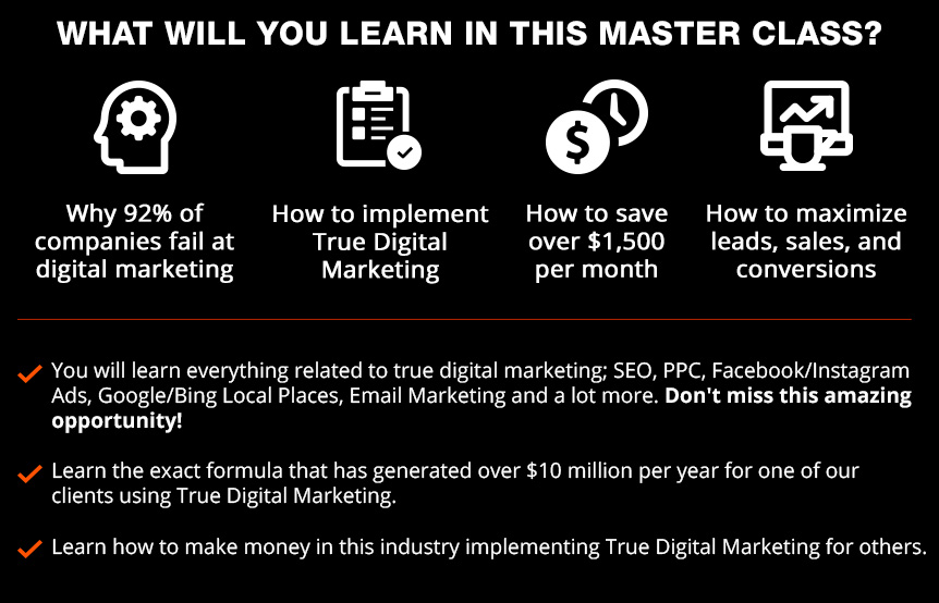 What You Will Learn in the WebFindYou True Digital Marketing Master Class