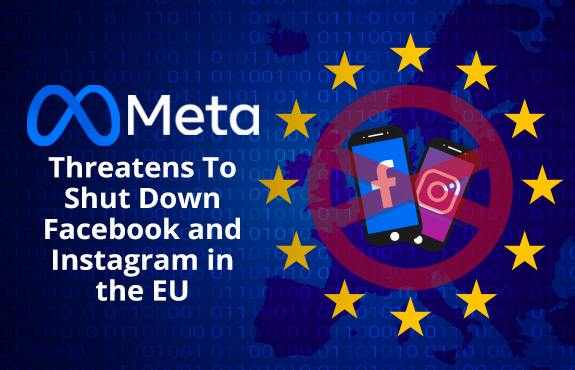 Instagram and Facebook Logos on Phones Embededded Over European Union As Meta Threatens to Shut Those Apps Down