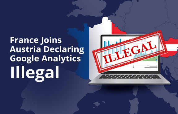 Laptop Displaying Google Analytics Over European Continents With Austria and France Highlighted As They Declare Their Services Illegal