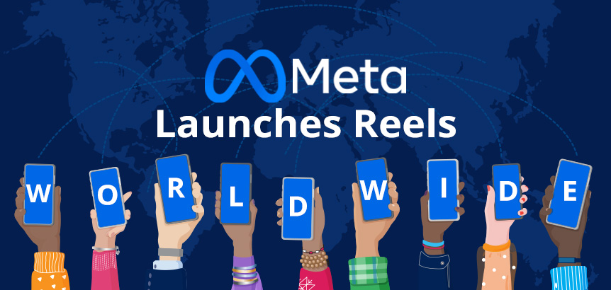 World Map With Hands Holding Phones Spelling Worldwide As Meta Launches Facebook Reels Worldwide