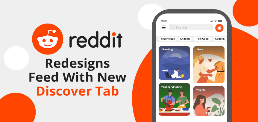 Reddit Redesigns Feed With New Discover Tab As Displayed on Phone With Images of Hobbies