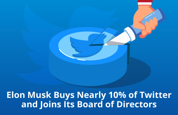 Hand Slicing Twitter Pie Symbolizing Elon Musk Owning 10% of Twitter and Joined Board of Director