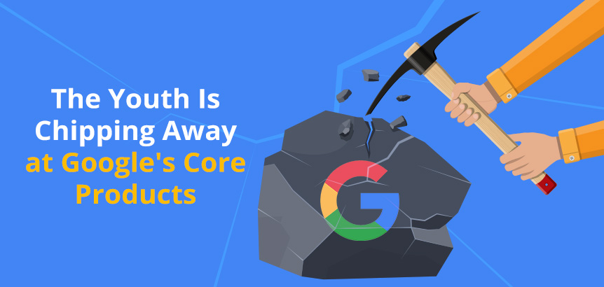 The Youth Chipping Away at Google's Core Products Symbolized as a Rock Being Pickaxed