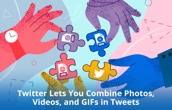 Four Hands Holding Puzzle Pieces With Media Format Icons as Twitter Posts Combine Photos, Videos, and GIFs
