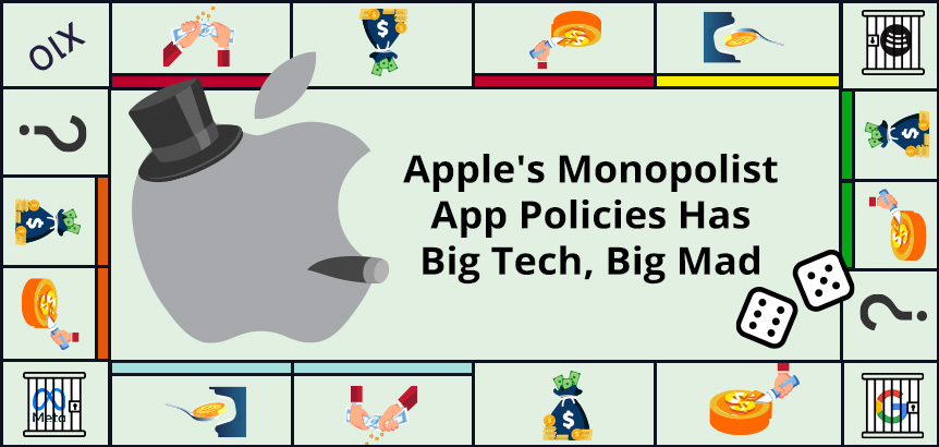 Apple Logo Themed Monopoly Board Game Symbolizing Apple's Monopolist App Policies Which Is Hurting Big Tech