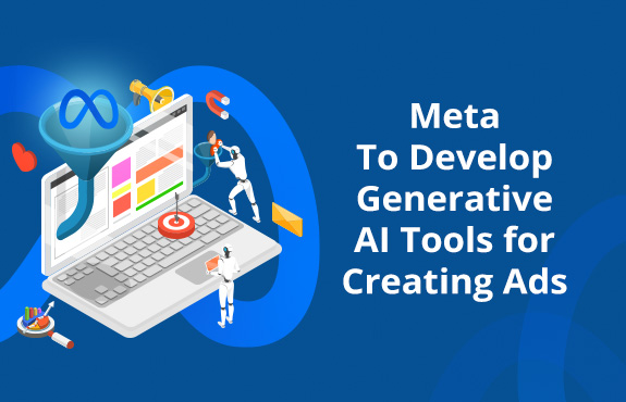 Laptop Surrounded by Robots Creating Ads As Meta Plans To Develop Generative AI Ad Tools